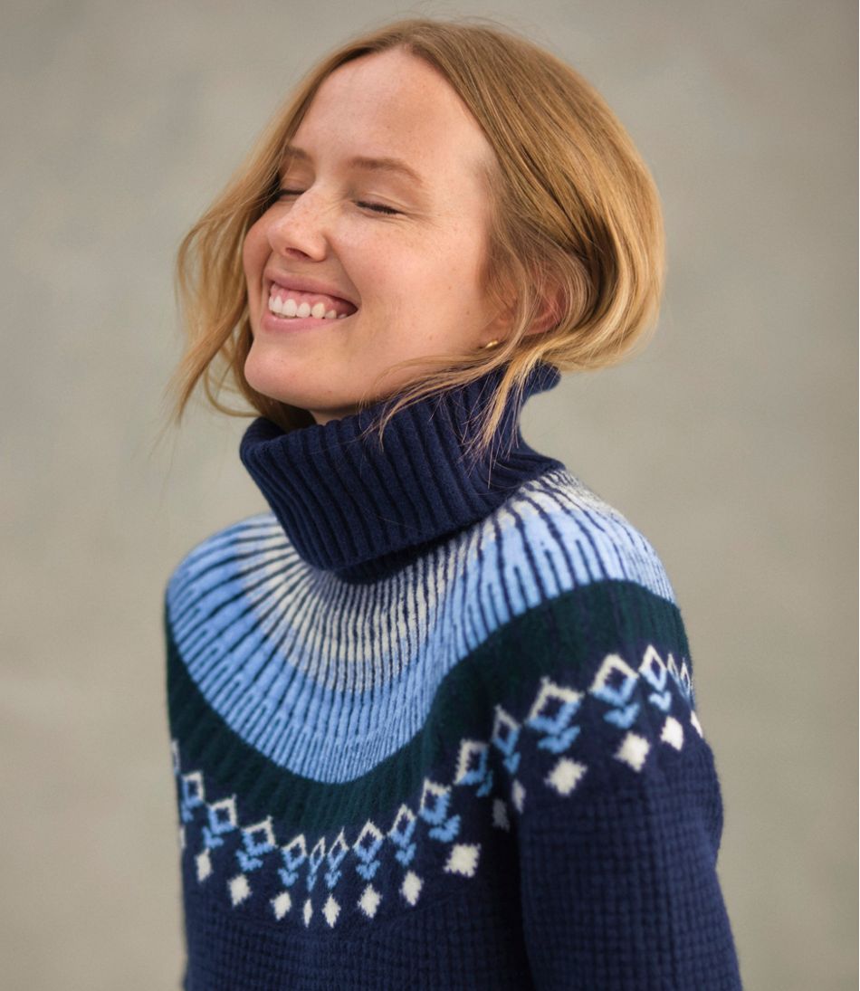 Women's SuperSoft Waffle Sweater, Turtleneck Fair Isle