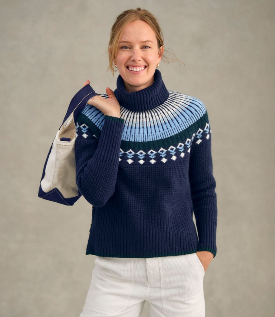 Women's SuperSoft Waffle Sweater, Turtleneck Fair Isle