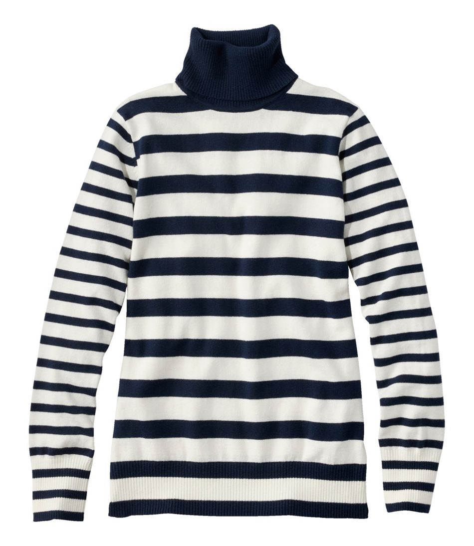Women's Cotton/Cashmere Sweater, Turtleneck Stripe