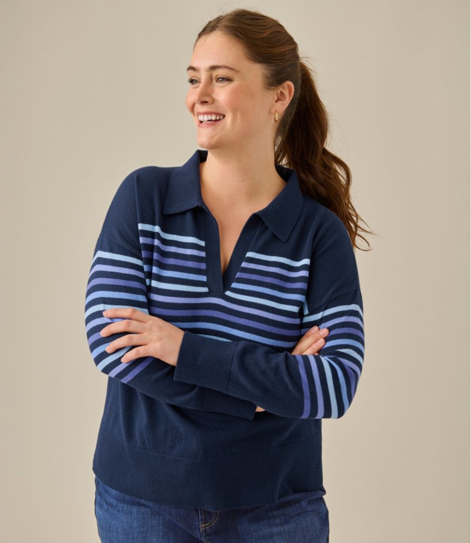 Women's Cotton/Cashmere Sweater, Polo Stripe
