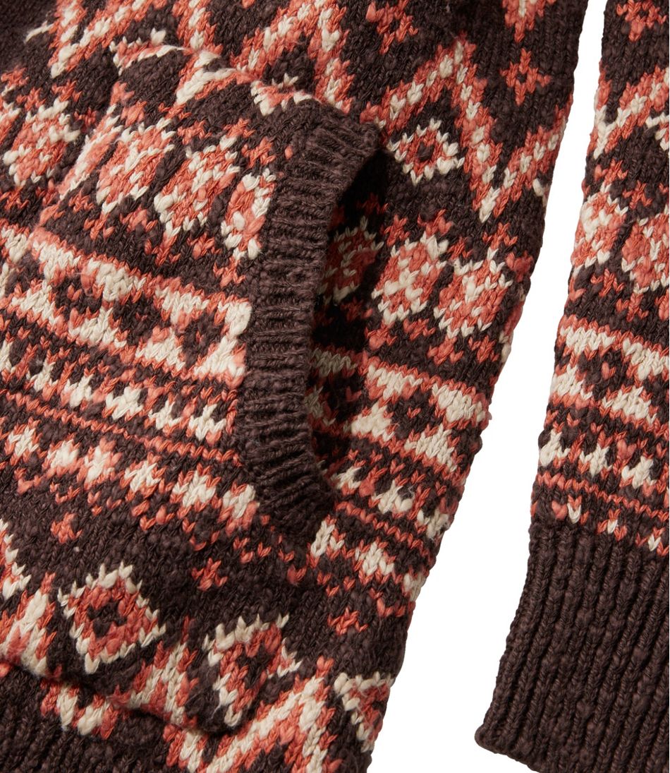 Women's Cotton Ragg Sweater, Open Cardigan Fair Isle