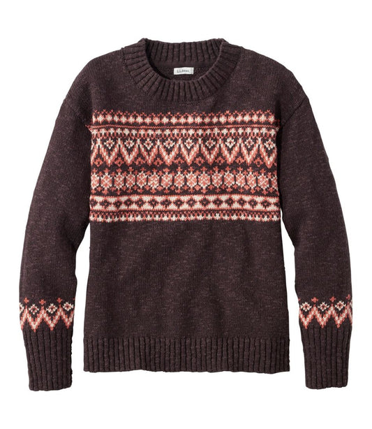 Women's Cotton Ragg Sweater, Crewneck Fair Isle
