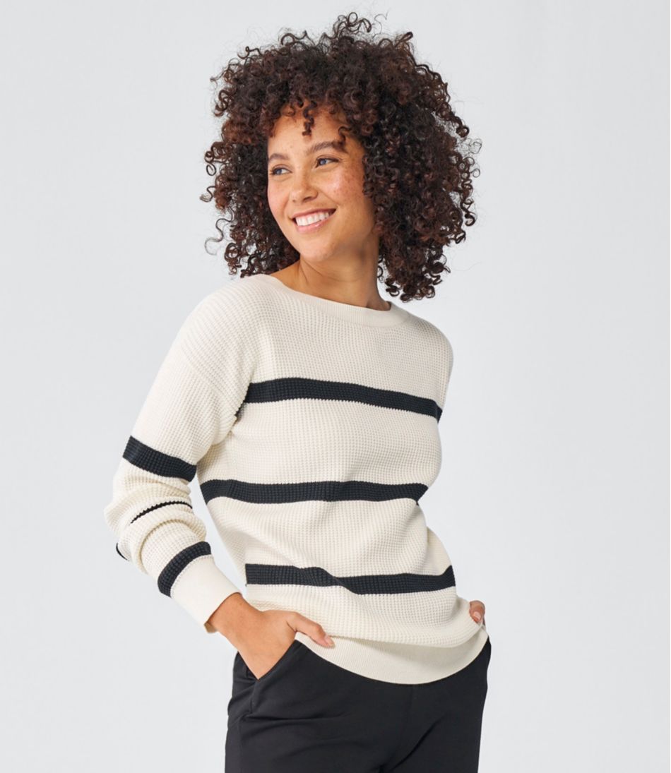 Women's Sunwashed Waffle Sweater, Pullover Stripe
