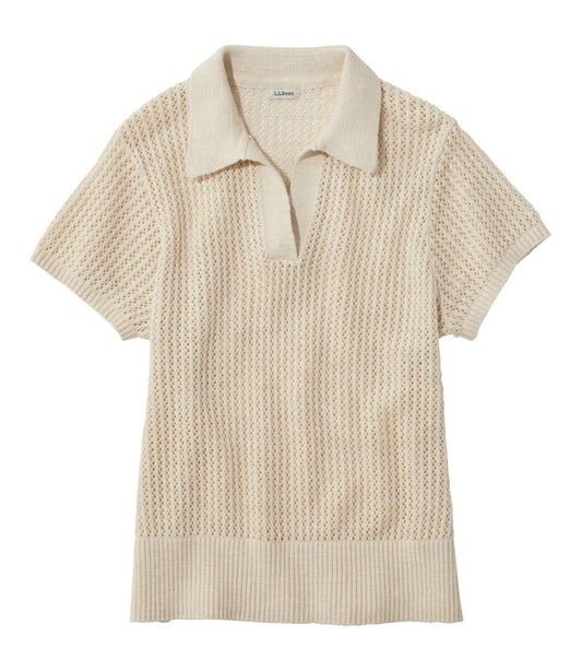 Women's Organic Cotton Slub Pointelle Sweater, Polo