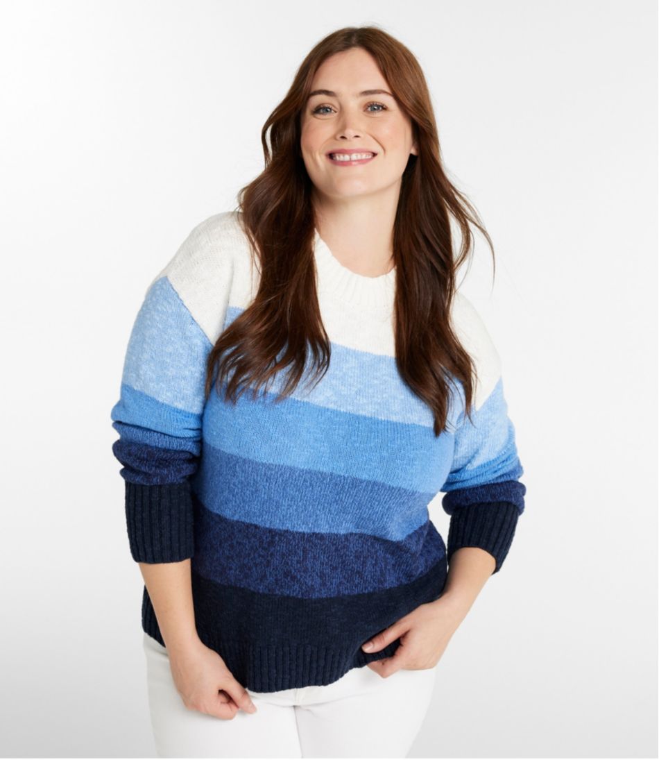Women's Cotton Ragg Sweater, Crewneck Stripe