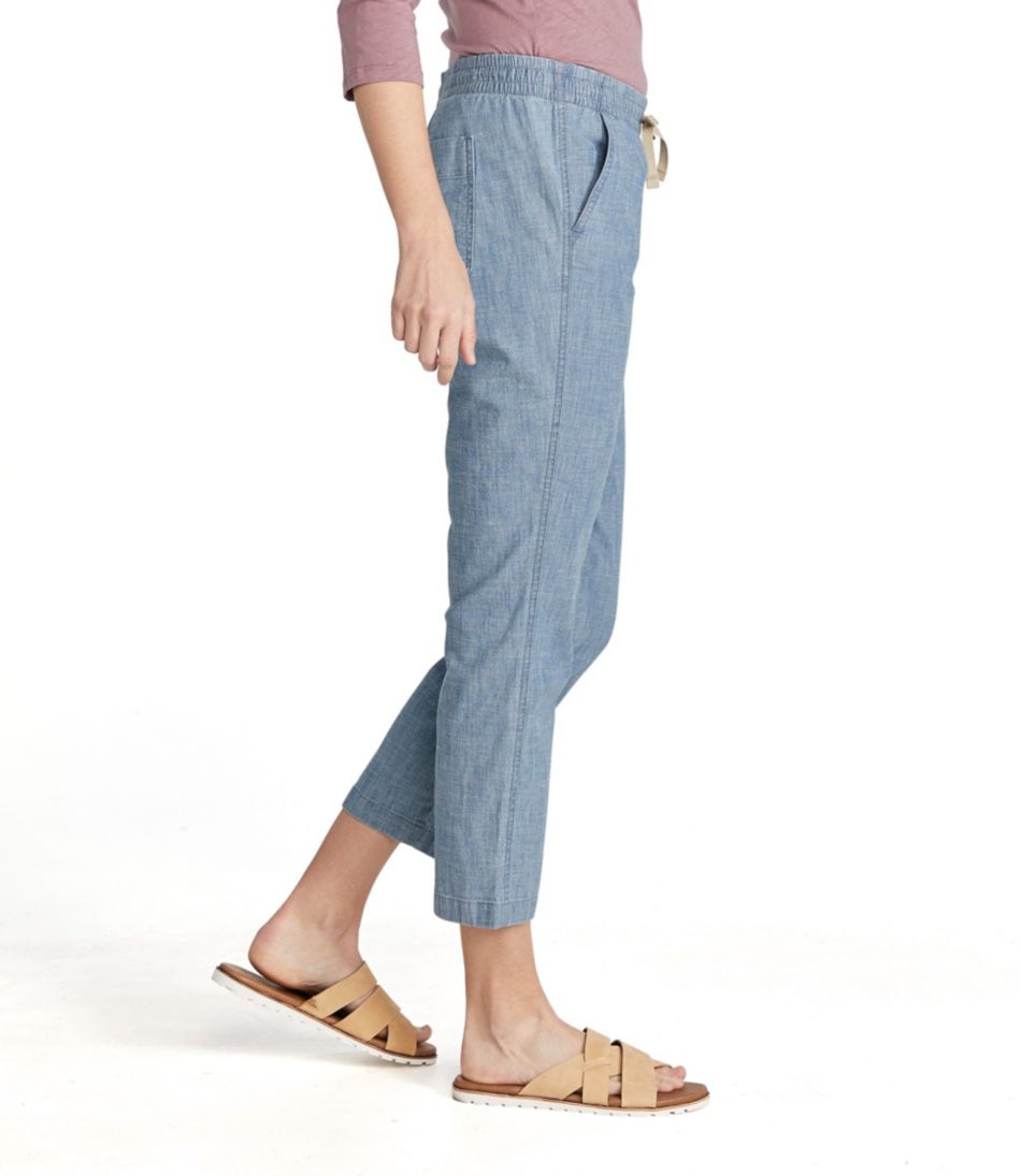 Women's Lakewashed Pull-On Chinos, Mid-Rise Chambray Ankle Pants