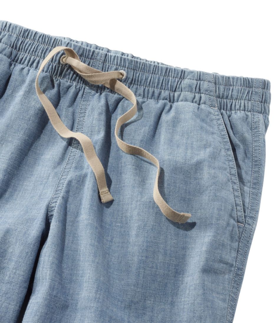 Women's Lakewashed Pull-On Chinos, Mid-Rise Chambray Ankle Pants