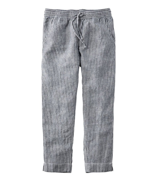 Women's Premium Linen Pull-On Ankle Pants, Mid-Rise Tapered-Leg Stripe
