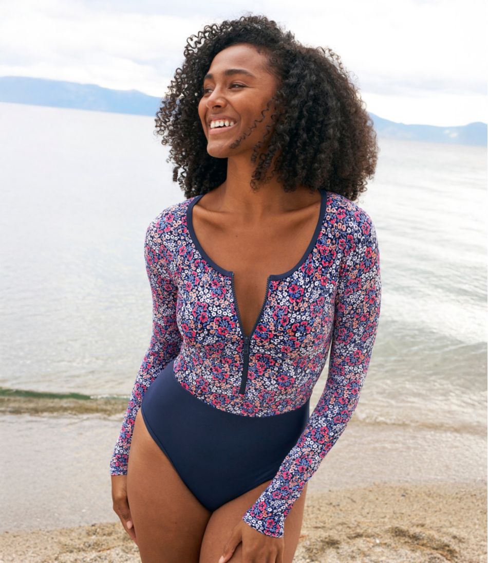 Women's Coastal Essentials Swimwear, Long-Sleeve Tanksuit Print