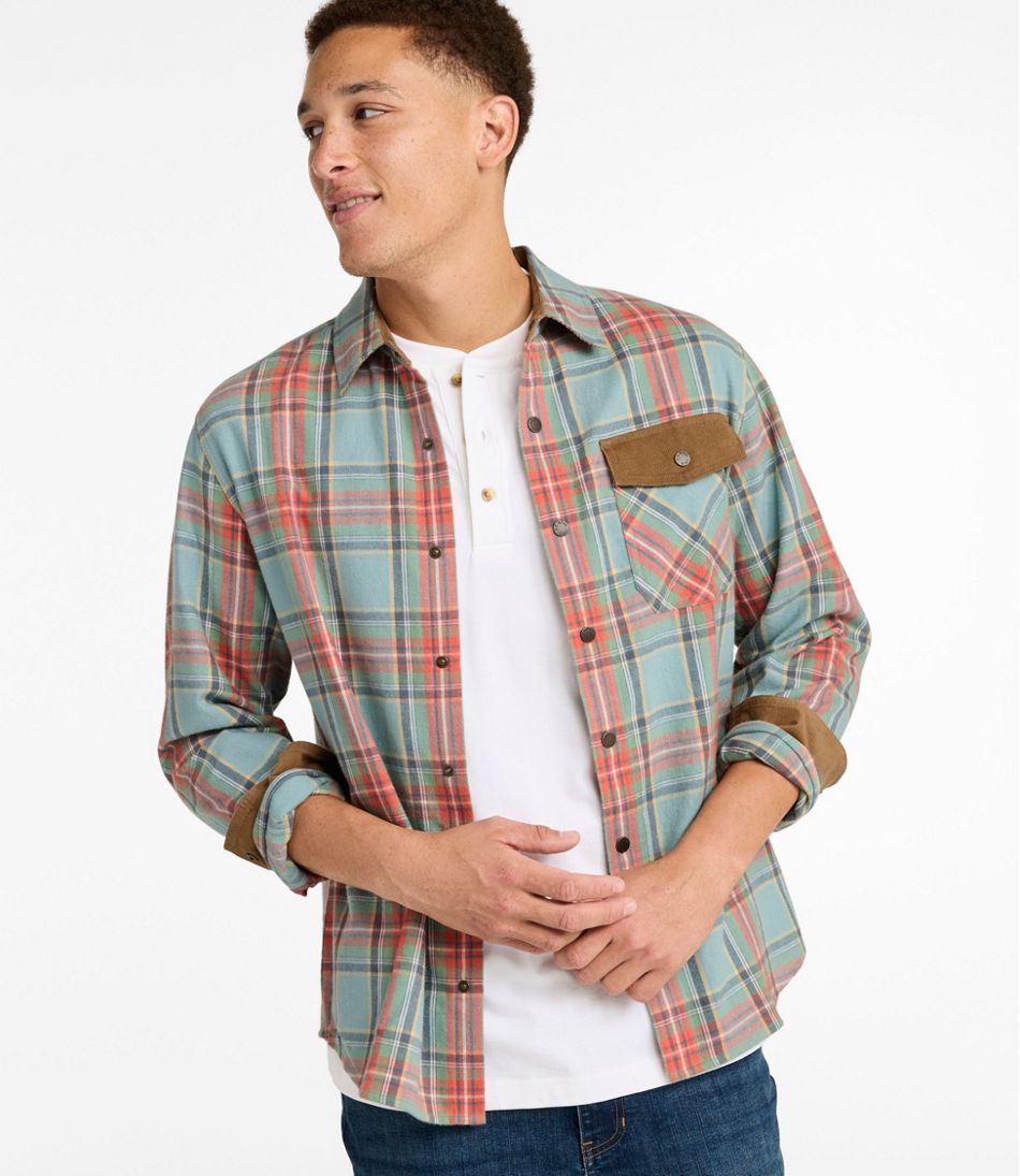 Men's Scotch Plaid Flannel Shirt, Snap-Front, Slightly Fitted Untucked Fit
