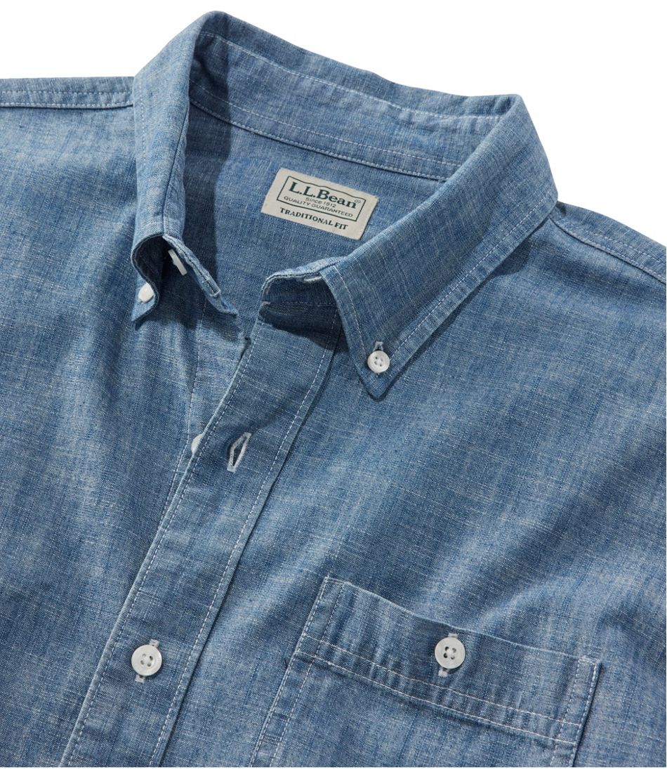 Men's Comfort Stretch® Chambray Shirt, Traditional Untucked Fit, Long-Sleeve