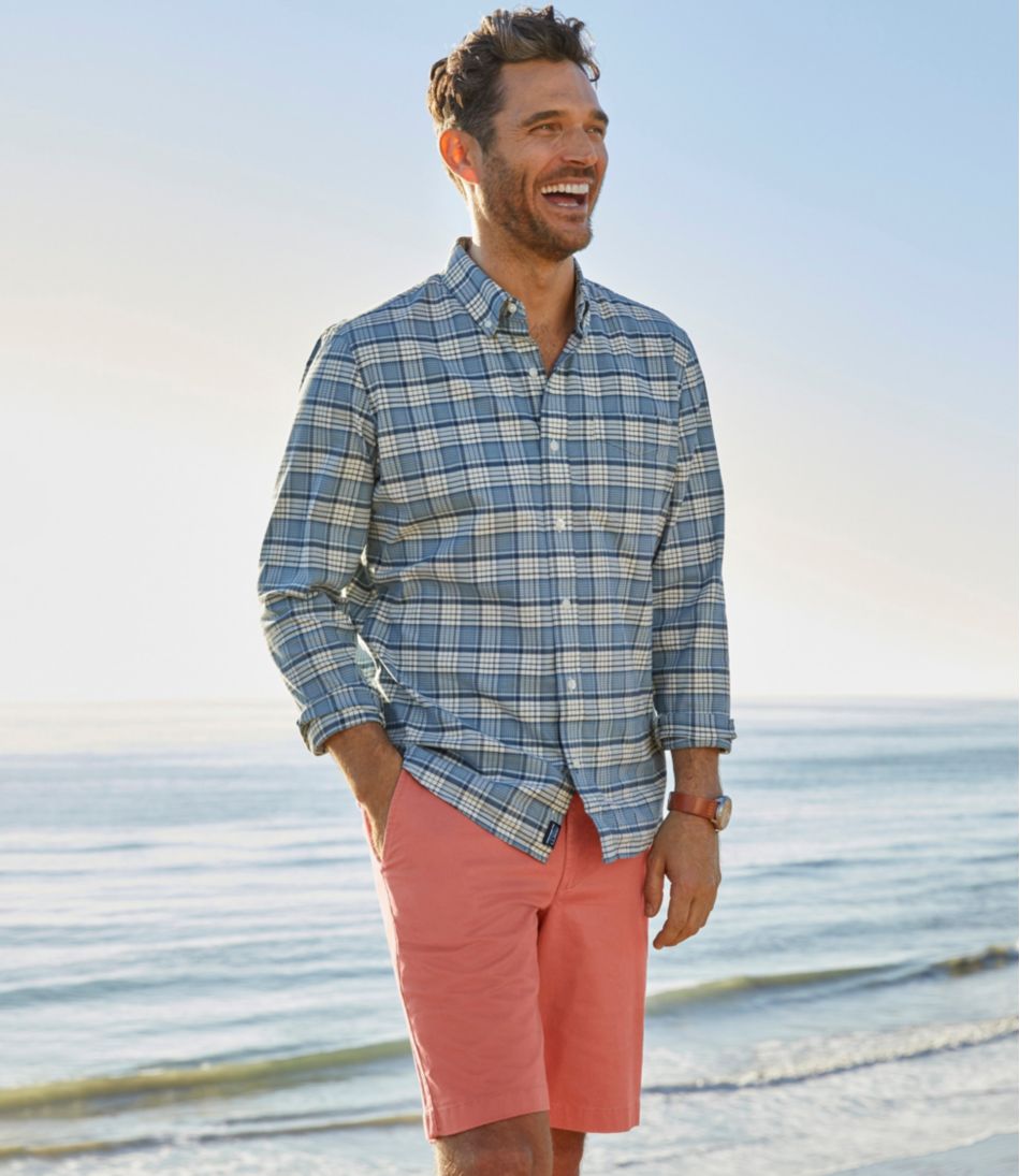 Men's Comfort Stretch® Oxford Shirt, Slightly Fitted Untucked Fit, Plaid
