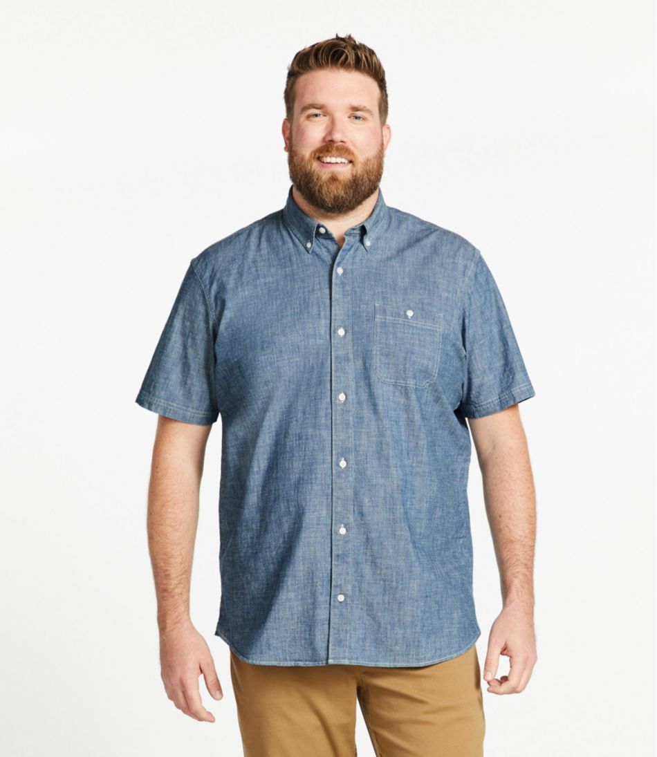 Men's Comfort Stretch® Chambray Shirt, Traditional Untucked Fit, Short-Sleeve