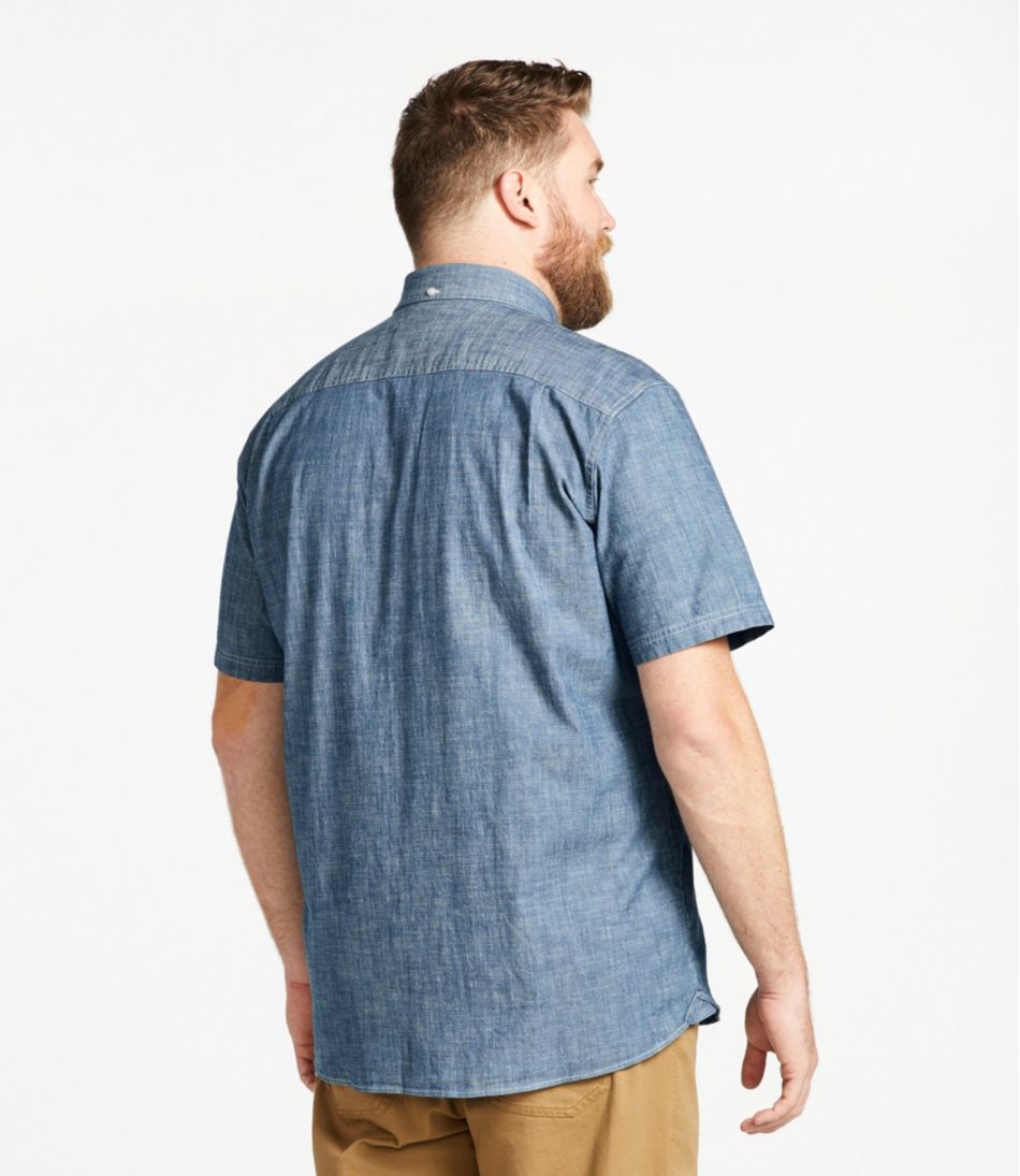 Men's Comfort Stretch® Chambray Shirt, Traditional Untucked Fit, Short-Sleeve