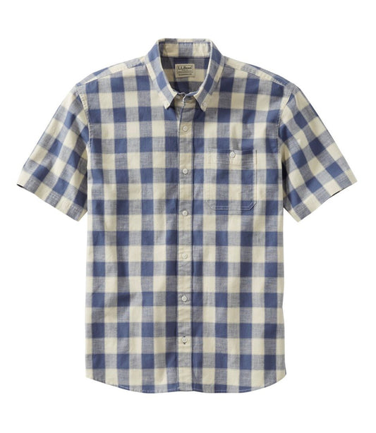 Men's Comfort Stretch® Chambray Shirt, Traditional Untucked Fit, Short-Sleeve, Plaid