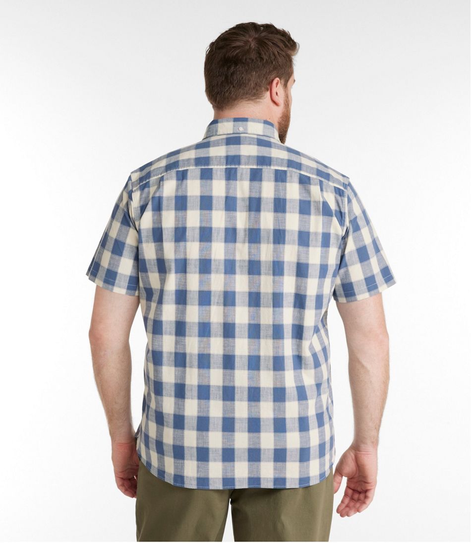 Men's Comfort Stretch® Chambray Shirt, Traditional Untucked Fit, Short-Sleeve, Plaid