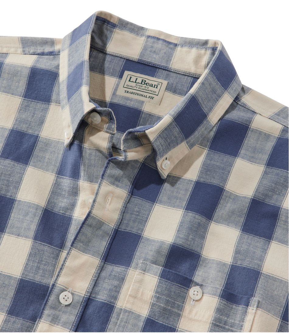 Men's Comfort Stretch® Chambray Shirt, Traditional Untucked Fit, Short-Sleeve, Plaid