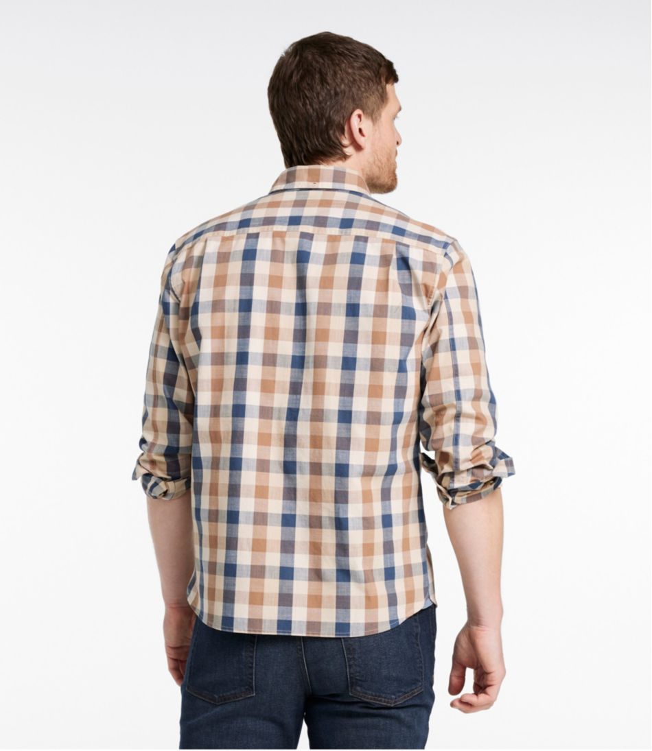 Men's Comfort Stretch® Chambray Shirt, Long-Sleeve, Slightly Fitted Untucked Fit, Plaid