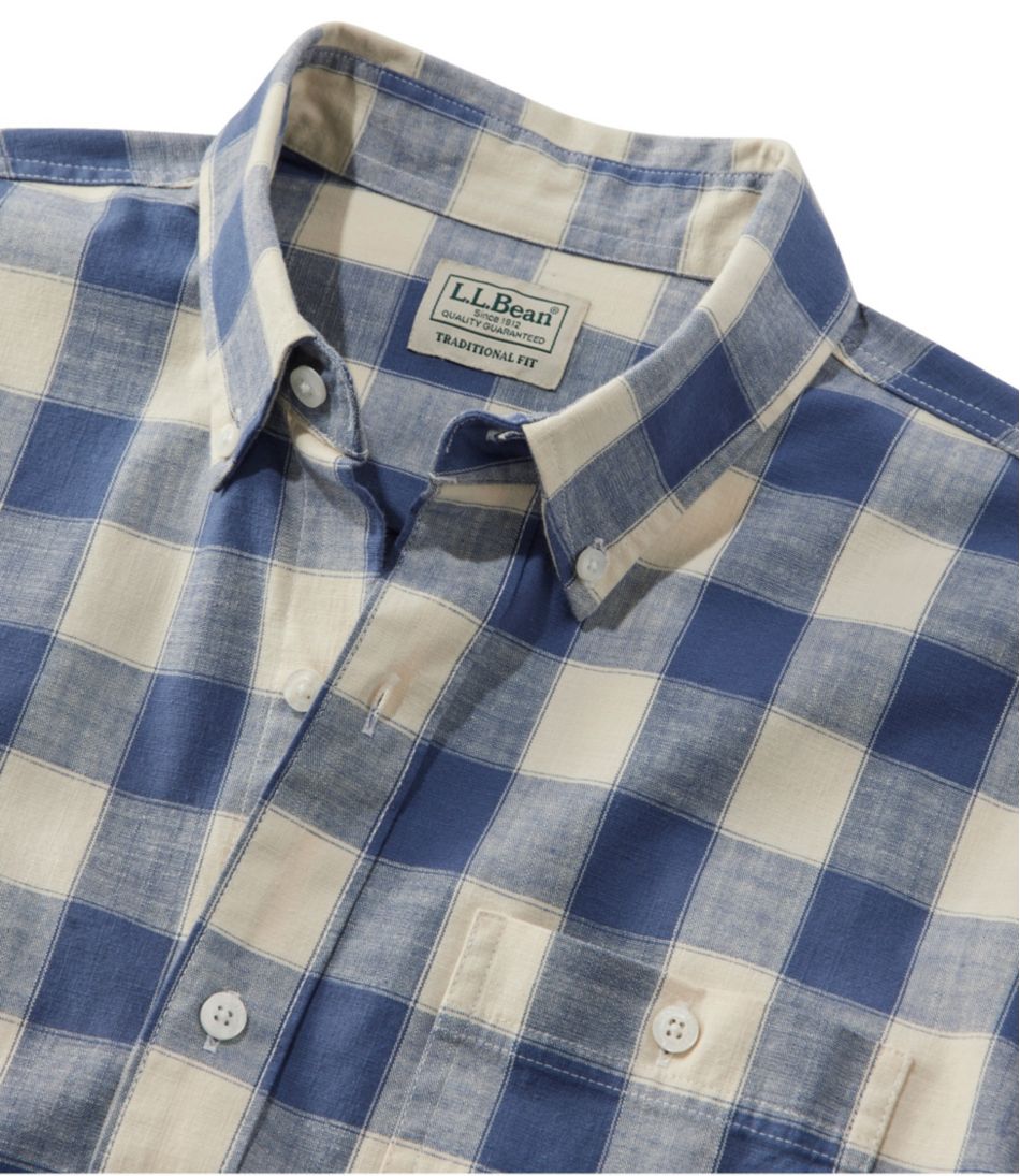 Men's Comfort Stretch® Chambray Shirt, Long-Sleeve, Slightly Fitted Untucked Fit, Plaid