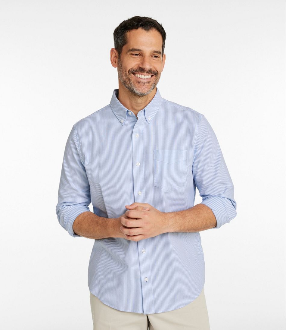 Men's Comfort Stretch Oxford Shirt, Slightly Fitted Untucked Fit, Stripe
