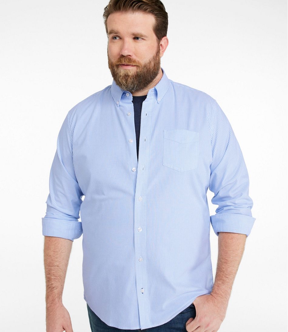 Men's Comfort Stretch Oxford Shirt, Slightly Fitted Untucked Fit, Stripe
