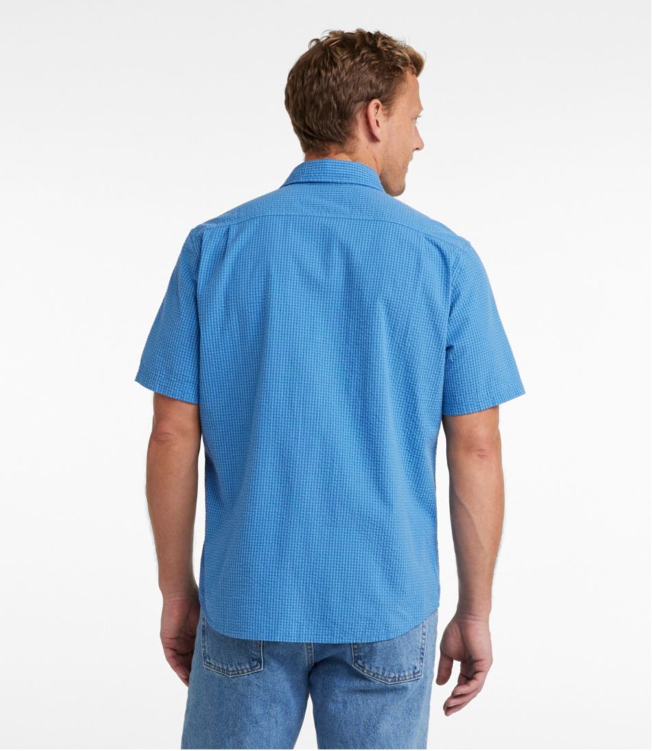 Men's Organic Cotton Seersucker Shirt, Short-Sleeve, Slightly Fitted, Plaid
