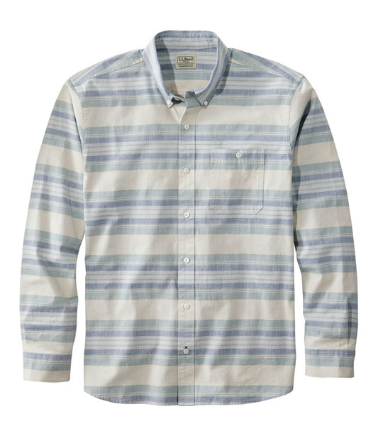 Men's Comfort Stretch Chambray Shirt, Traditional Untucked Fit, Long-Sleeve, Stripe