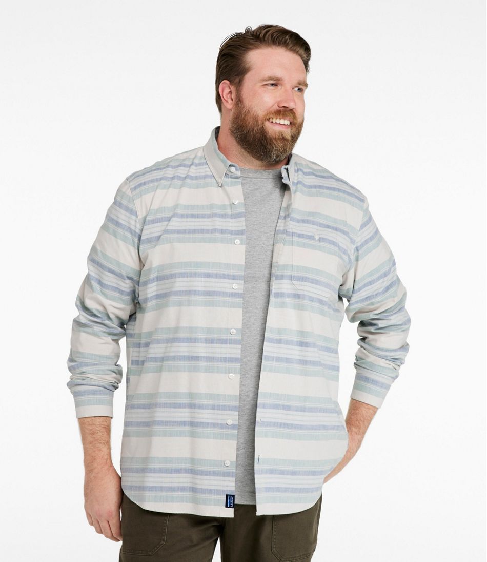 Men's Comfort Stretch Chambray Shirt, Traditional Untucked Fit, Long-Sleeve, Stripe