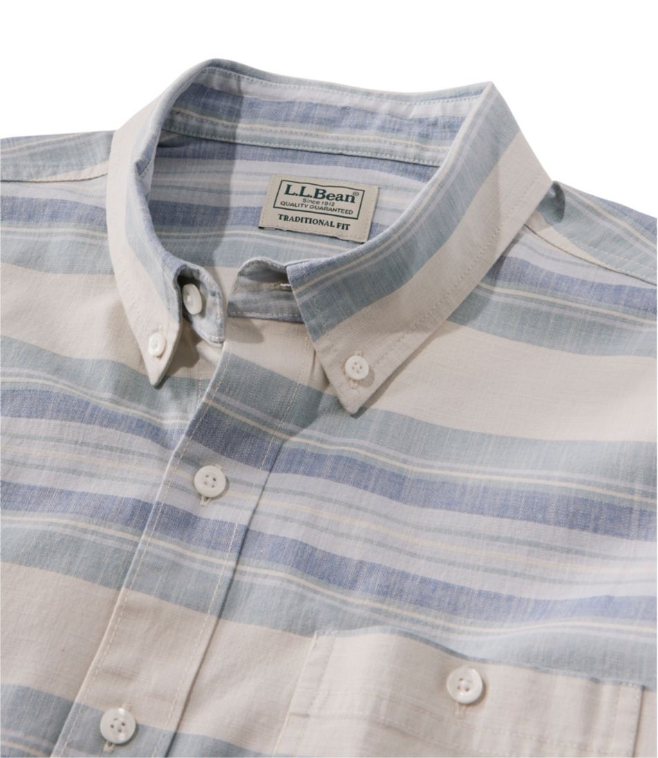 Men's Comfort Stretch Chambray Shirt, Traditional Untucked Fit, Long-Sleeve, Stripe