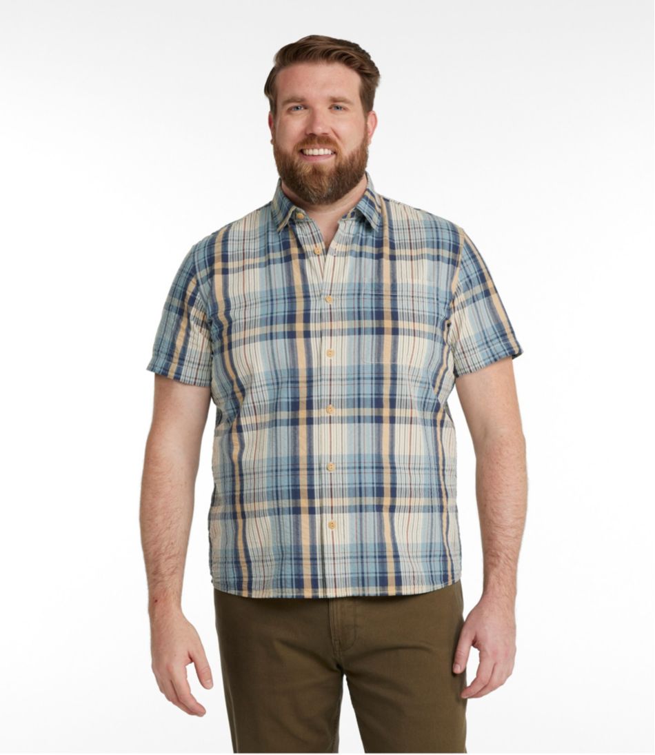 Men's Signature Seersucker Madras Shirt, Slightly Fitted, Short-Sleeve