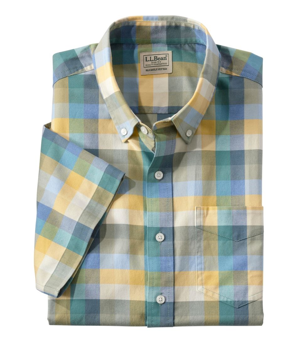 Men's Comfort Stretch® Oxford, Slightly Fitted Untucked Fit, Short-Sleeve, Plaid