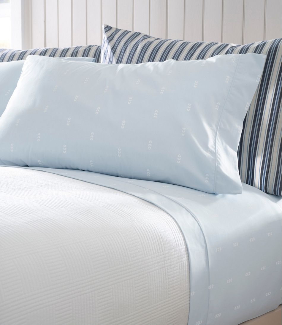Sunwashed Percale Sheet Collection, Stamped Leaf Print