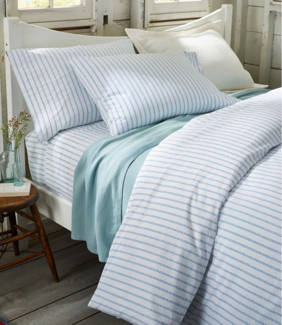 Sunwashed Percale Comforter Cover, Stripe Leaf