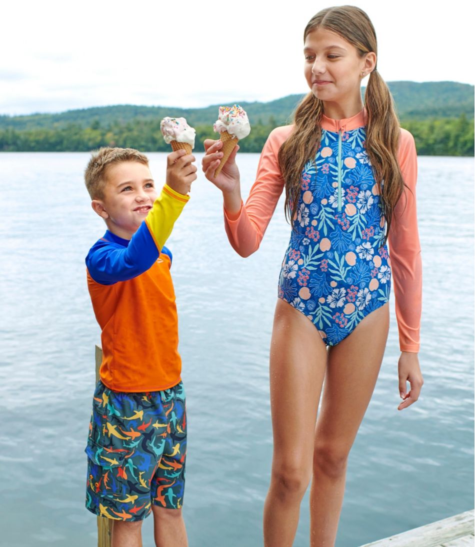 Girls' Watersports Swimwear, Rashguard One-Piece