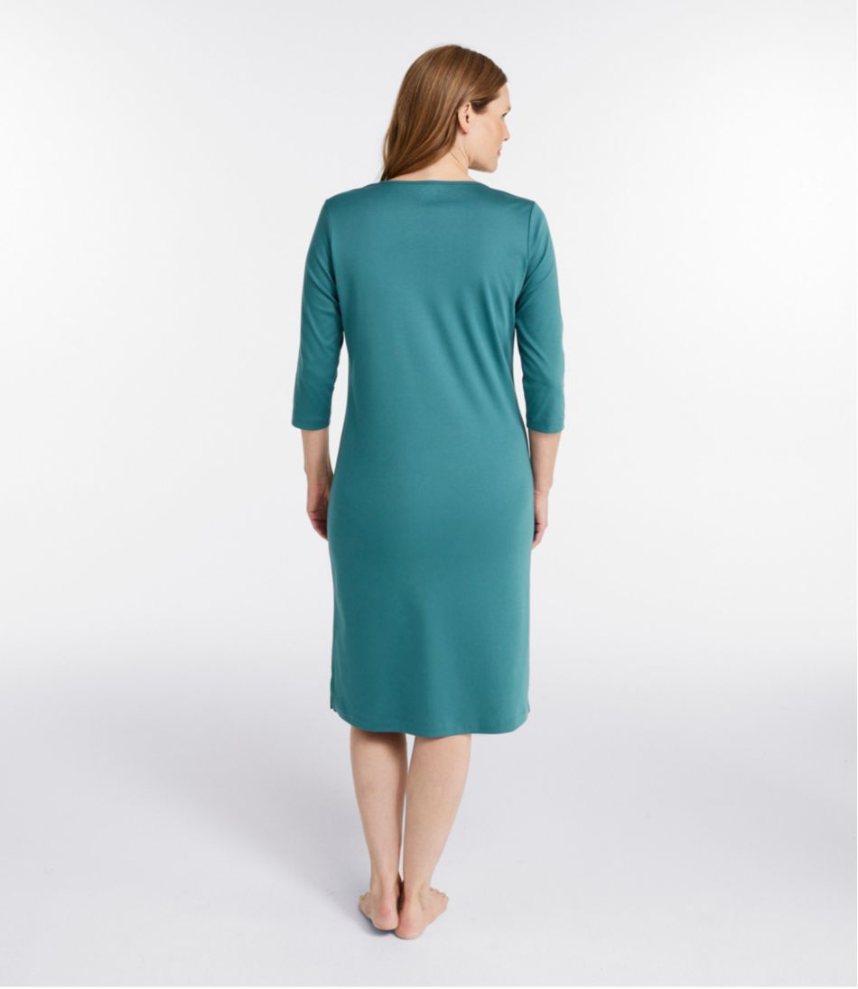 Women's Supima Cotton Nightgown, V-Neck Three-Quarter-Sleeve