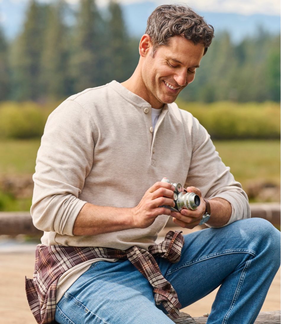 Men's Unshrinkable Mini-Waffle Henley, Long-Sleeve Traditional Fit