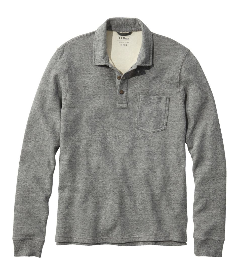 Men's Washed Cotton Double-Knit Polo, Long-Sleeve
