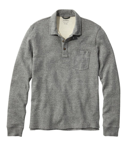 Men's Washed Cotton Double-Knit Polo, Long-Sleeve
