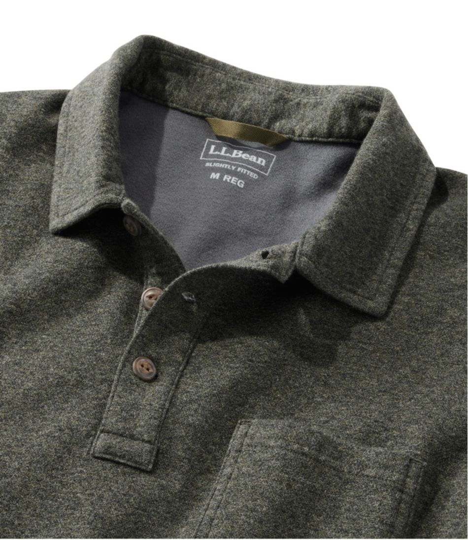 Men's Washed Cotton Double-Knit Polo, Long-Sleeve