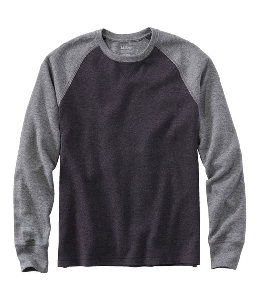 Men's Washed Cotton Double-Knit Crewneck, Slightly Fitted Long-Sleeve Colorblock