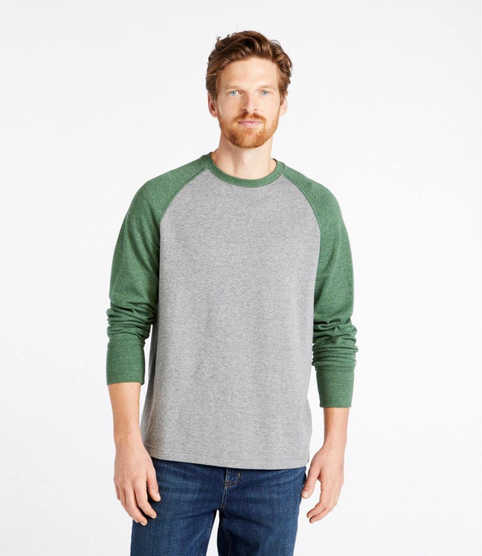 Men's Washed Cotton Double-Knit Crewneck, Slightly Fitted Long-Sleeve Colorblock