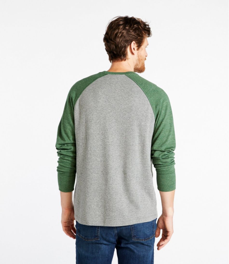 Men's Washed Cotton Double-Knit Crewneck, Slightly Fitted Long-Sleeve Colorblock