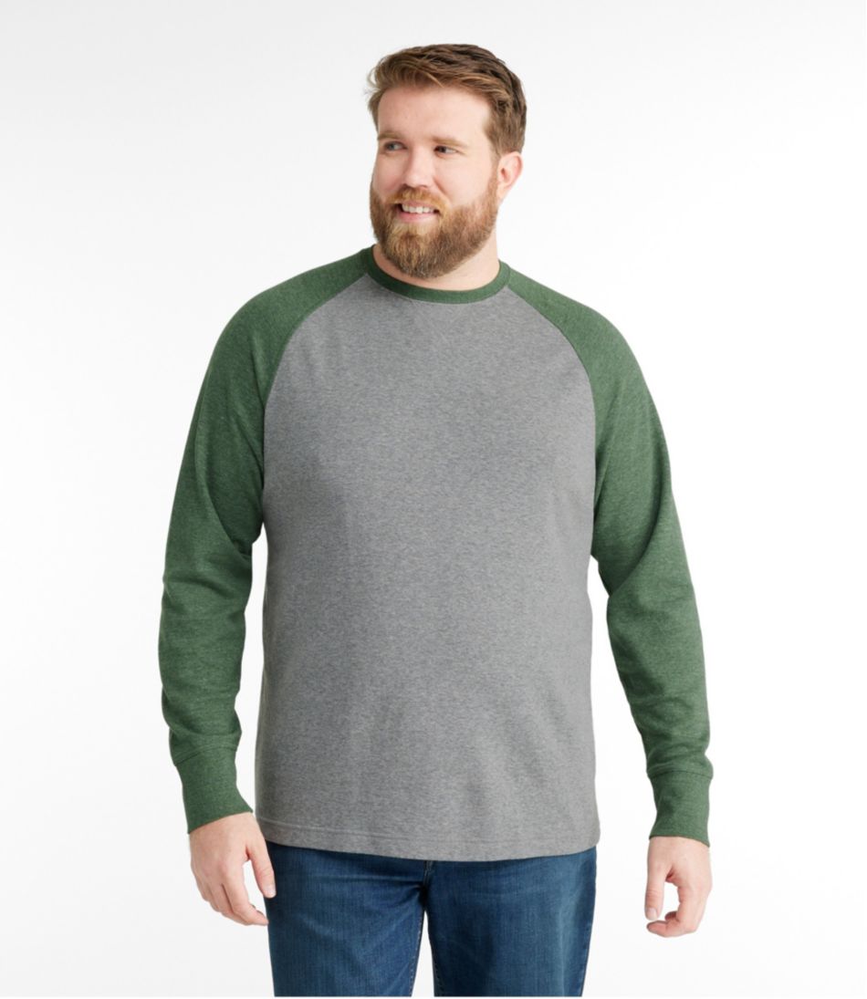 Men's Washed Cotton Double-Knit Crewneck, Slightly Fitted Long-Sleeve Colorblock