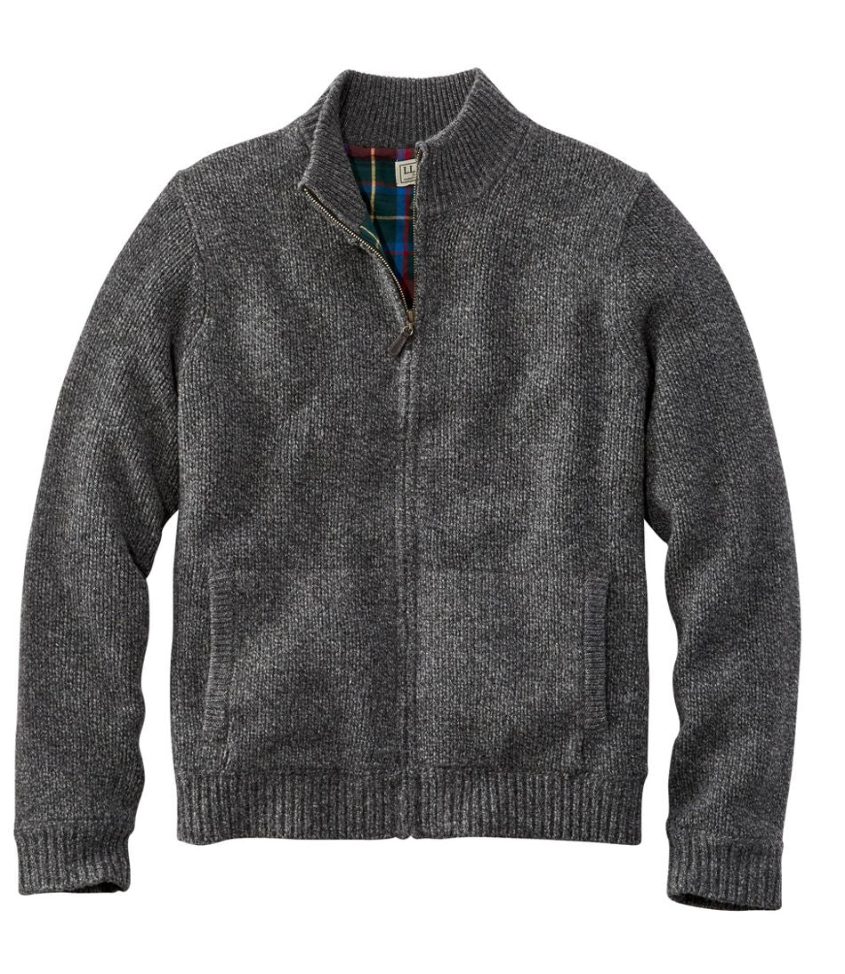 Men's Classic Ragg Wool Sweater, Full-Zip Flannel-Lined