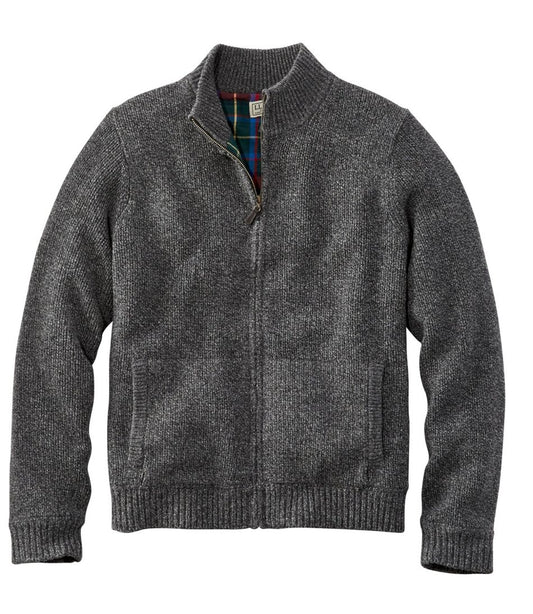 Men's Classic Ragg Wool Sweater, Full-Zip Flannel-Lined