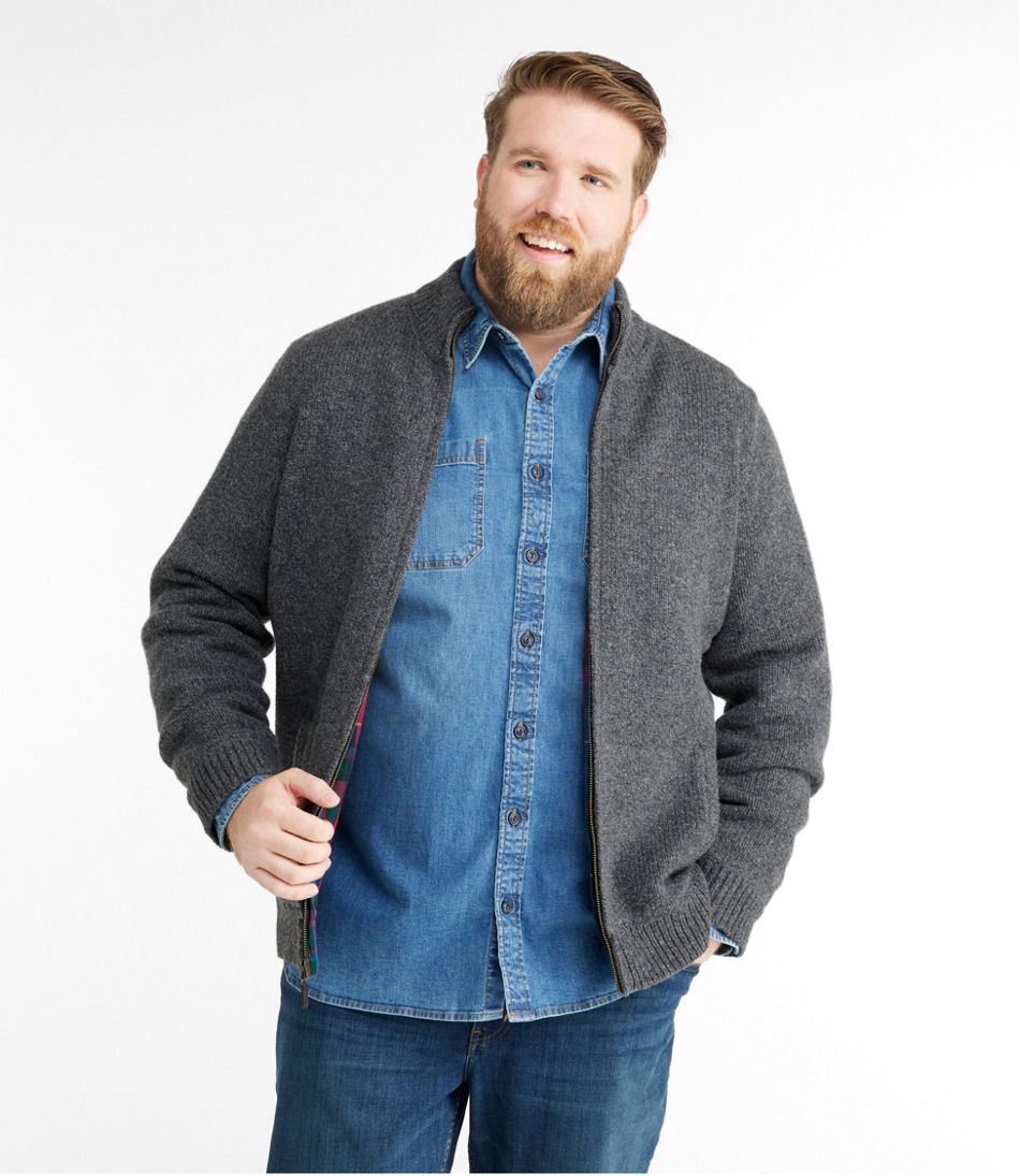 Men's Classic Ragg Wool Sweater, Full-Zip Flannel-Lined