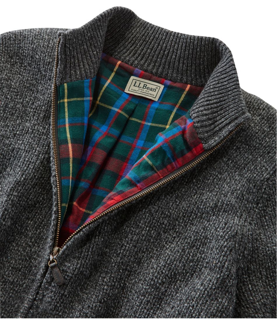 Men's Classic Ragg Wool Sweater, Full-Zip Flannel-Lined