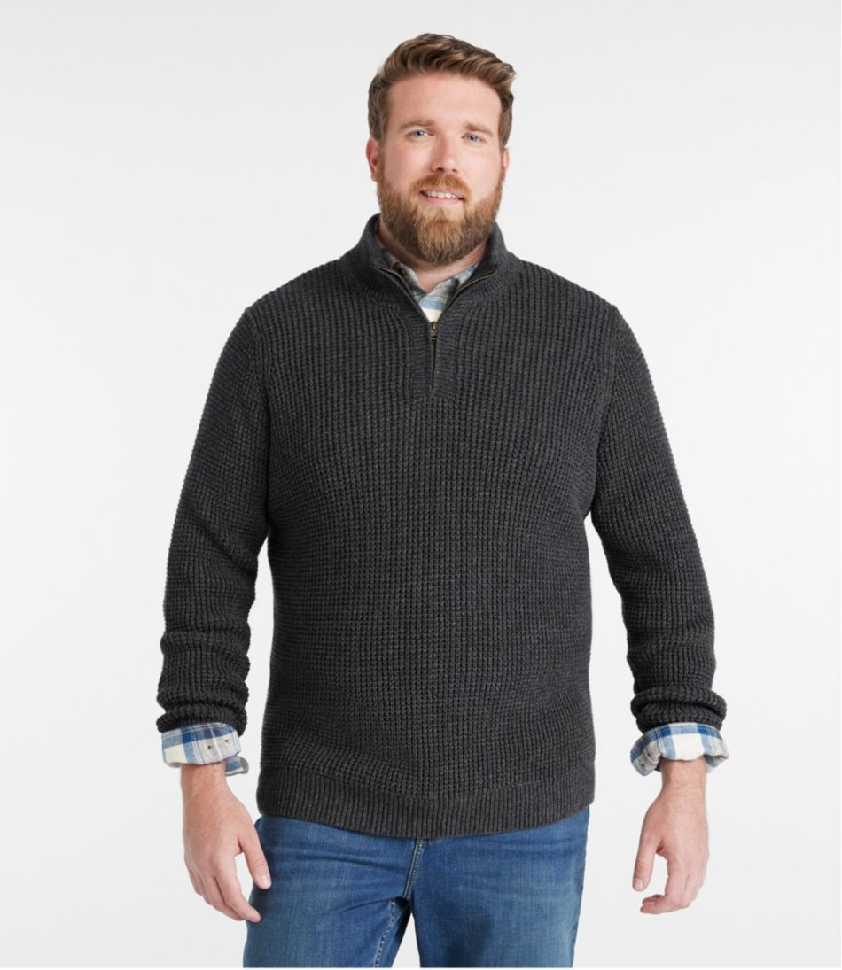 Men's Organic Cotton Waffle Sweater, Quarter Zip