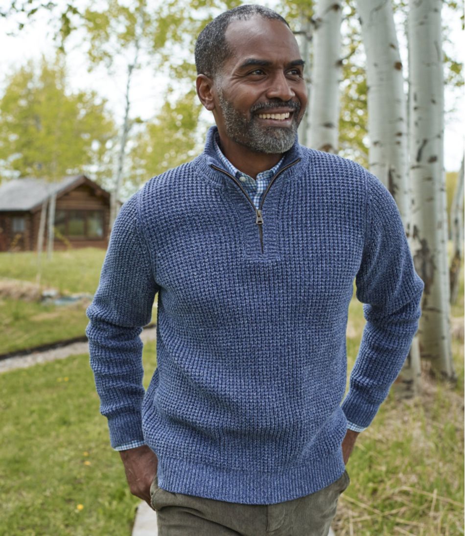 Men's Organic Cotton Waffle Sweater, Quarter Zip