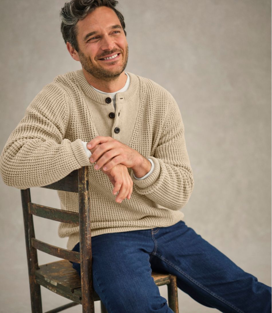 Men's Organic Cotton Waffle Sweater, Henley